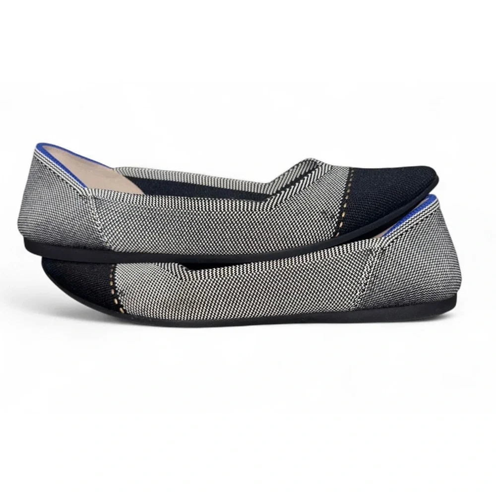 ROTHYS Womens Pointed Toe Flats Black White Woven Knit Comfortable Shoes US‎ 9.5
